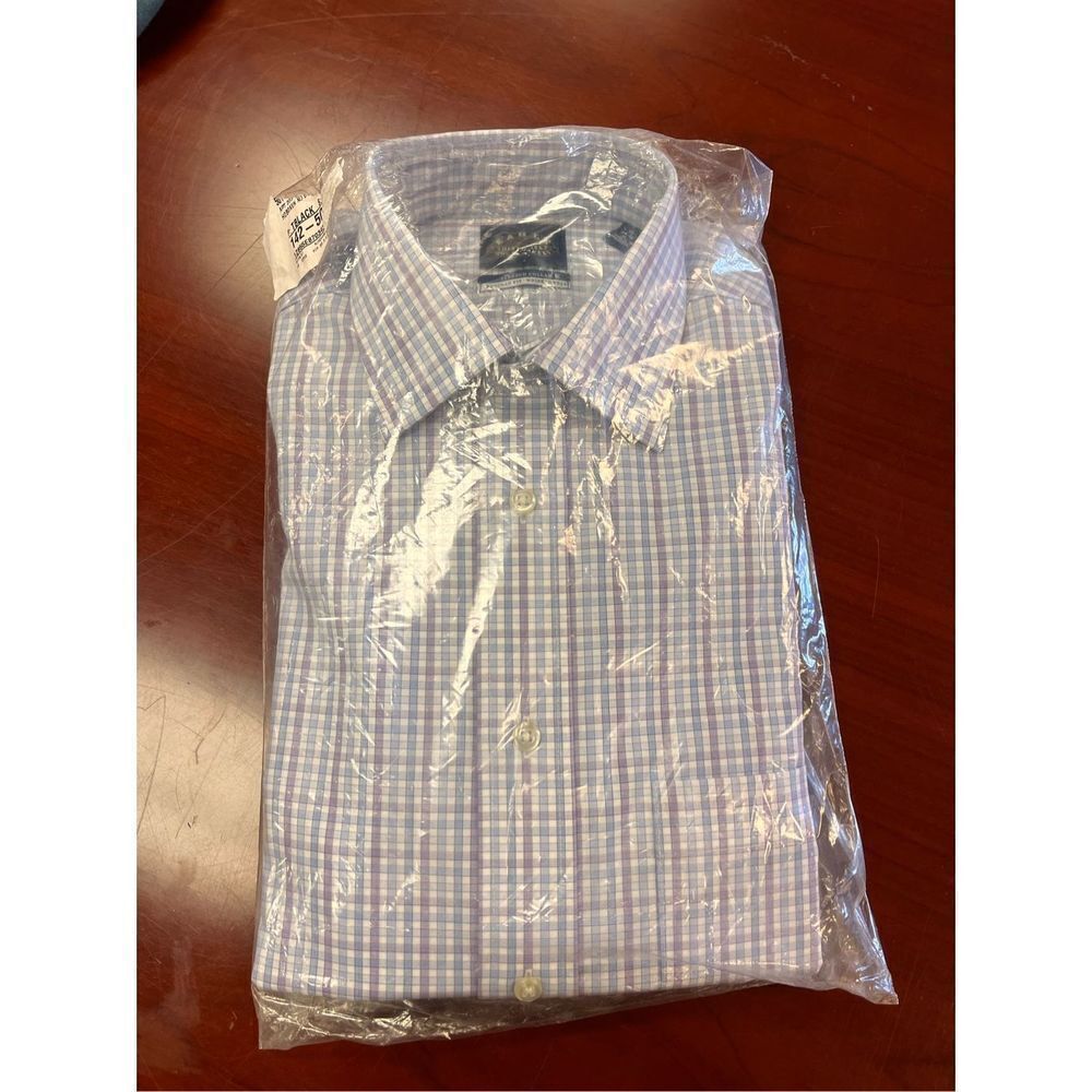 Eagle 1867 Shirt Makers Blue Purple White Plaid Dress Shirt sz 15 34/36 NWT